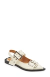Ganni Egret Slingback Ballet Flat Shoe With Buckles In Egret