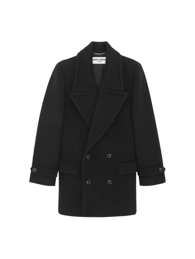 Saint Laurent Double Breasted Coat In Black