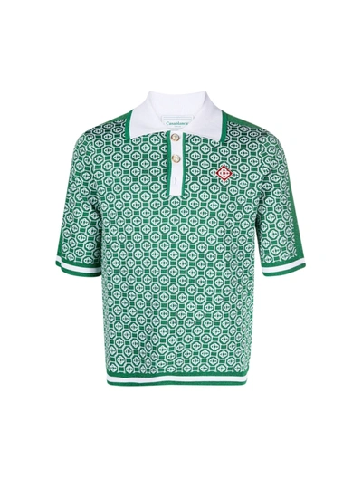 Casablanca Men's Lurex Monogram Jacquard Polo Shirt In Green