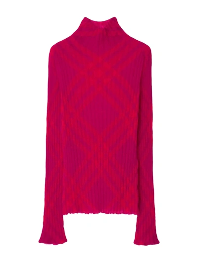 Burberry Checked Ribbed Mohair-blend Turtleneck Sweater In Red