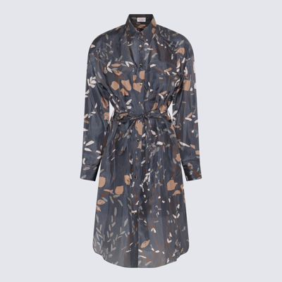 Brunello Cucinelli Patterned Belted Shirt Dress In Blue
