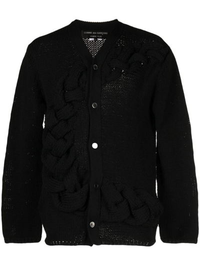 Comme Des Garçons Homme Deux Braided-band V-neck Cardigan In Black