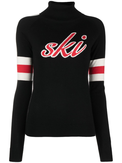 Perfect Moment Neve Intarsia Merino Wool Turtleneck Sweater In Black