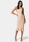 BEBE BANDAGE RUFFLE HEM MIDI DRESS