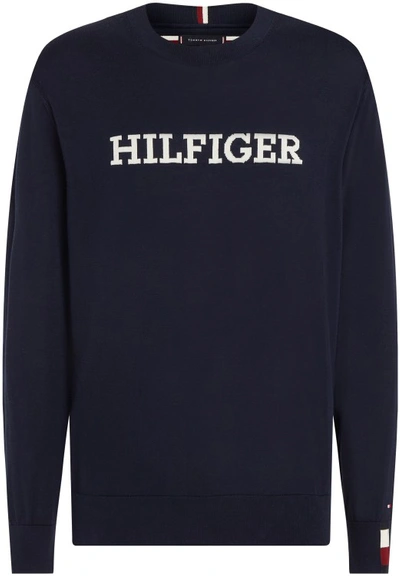 Tommy Hilfiger Logo Intarsia-knit Cotton Jumper In Blue