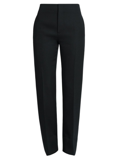 Bottega Veneta Curved-shape Compact Wool Trousers In Black