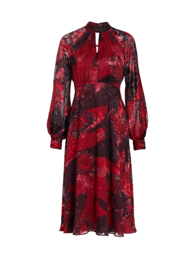 Teri Jon By Rickie Freeman Women's Abstract Floral Chiffon Midi-dress In Red Multi