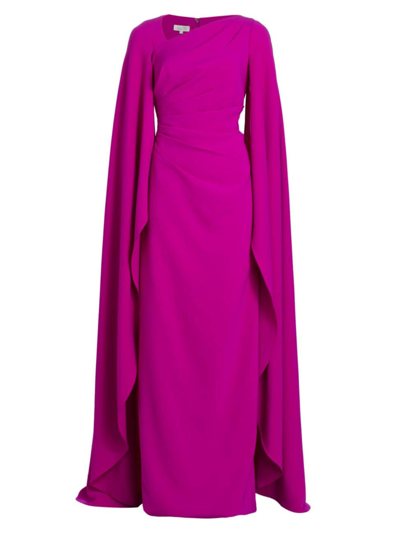 Teri Jon By Rickie Freeman Asymmetric Neck Cape Gown In Pink