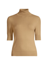 Majestic Stretch Organic Cotton Knit Elbow Sleeve Turtleneck Sweater In Camel