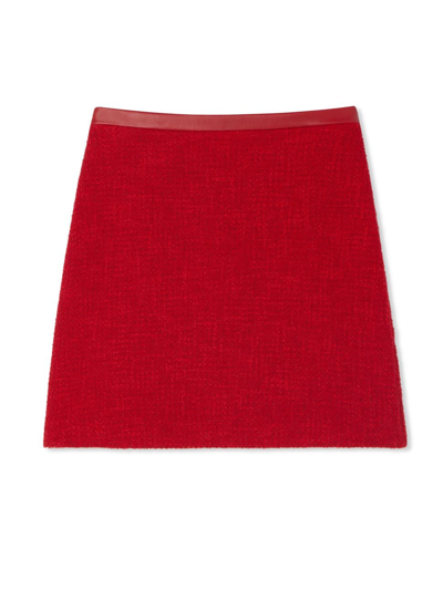 St John Terry Tweed And Leather Skirt In Crimson