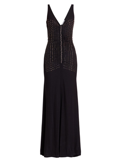 Rabanne V-neck Crystal-embellished Stretch-woven Maxi Dress In Black