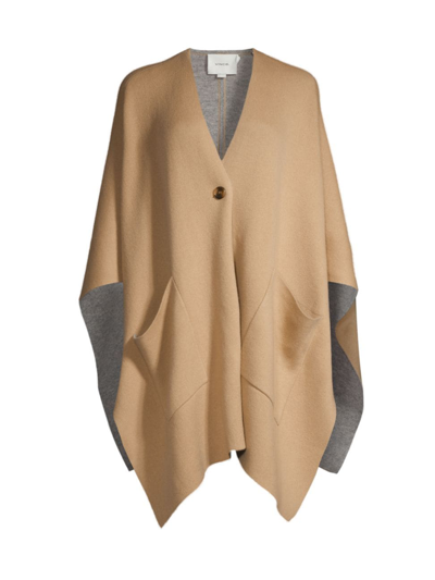 Vince Wool Reversible Double Face Knit Cape – Camel Grey In Camel Grey