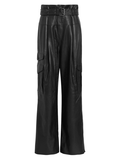 Allsaints Womens Black Harlyn High-rise Wide-leg Leather Trousers