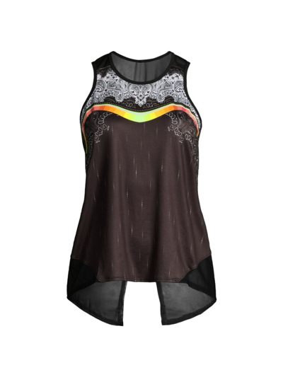 Lucky In Love Women's Paisley For You Jersey & Mesh Tie-back Tank In Black