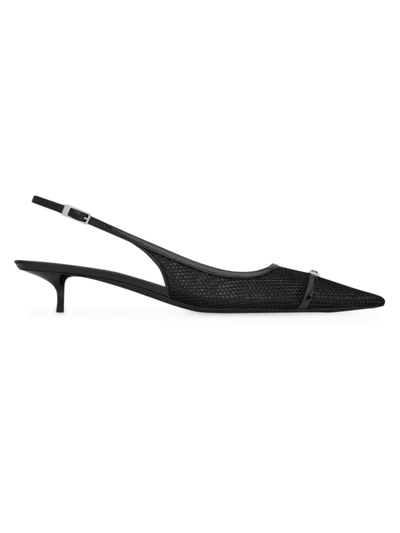 Saint Laurent Oxalis Patent Leather-trimmed Mesh Slingback Pumps In Black