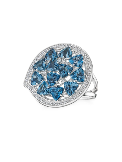 Hueb Women's Mirage 18k White Gold, Blue Topaz & 0.37 Tcw Diamond Ring