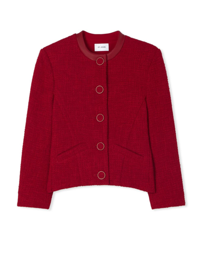 St John Terry Tweed And Leather Jacket In Crimson