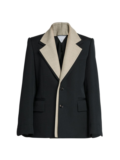 Bottega Veneta Curved-sleeves Layered Compact Wool Single-breasted Jacket In Black