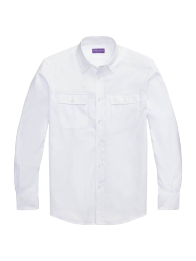 Ralph Lauren Purple Label Men's Herringbone Button-front Shirt In White