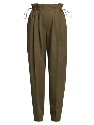Moncler Paperbag-waist Wide-leg Trousers In Brown