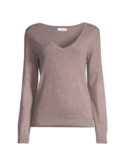 Majestic Women's Knit Cotton-blend V-neck Top In Taupe