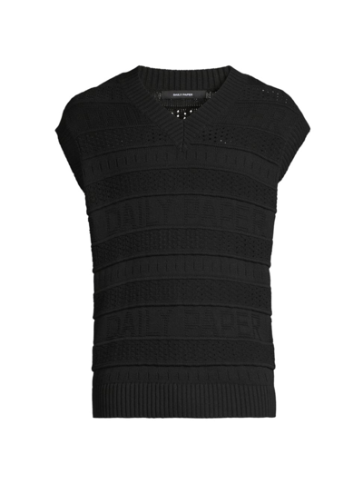 Daily Paper Men's Nation Of Poets Rashidi Spencer Logo Open-knit Shirt In Black