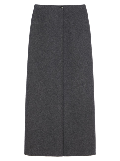 Givenchy Womens Dark Grey Grey Fold-over Mid-rise Wool-blend Midi Skirt