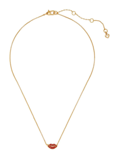 Kate Spade Women's Hit The Town Goldtone & Cubic Zirconia Lips Mini Pendant Necklace In Red/gold