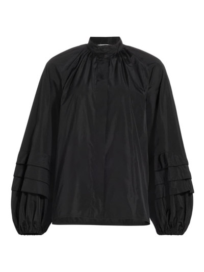 Max Mara Marco Tiered Pleat Blouson-sleeve Collared Blouse In Black