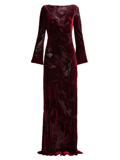 Alberta Ferretti Women's Long-sleeve Velvet Gown In Bordeaux