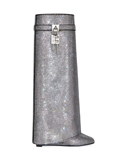 Givenchy Women's Shark Lock Boots Wide Fit In Strass In Silvery