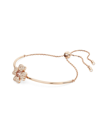 Swarovski Women's Idyllia Rose-goldtone &  Crystal Four-leaf Clover Charm Bracelet In Rose Gold