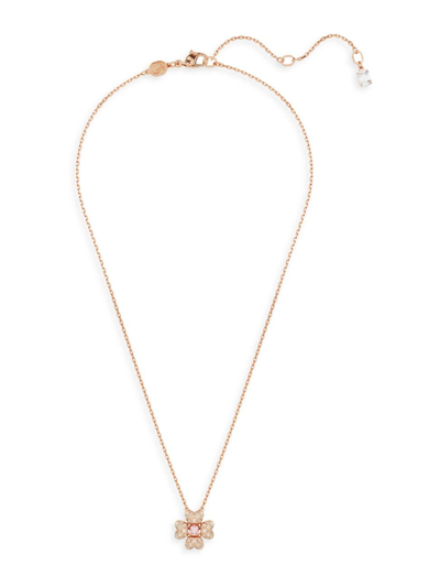 Swarovski Women's Idyllia Rose-goldtone &  Crystal Four-leaf Clover Pendant Necklace In Rose Gold
