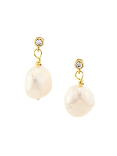 Anni Lu Women's Iconic 18k-gold-plated, Cubic Zirconia & Baroque Pearl Drop Earrings In Yellow Gold