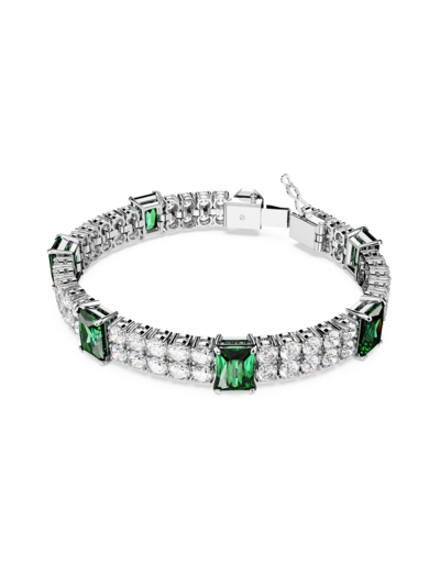 Swarovski Women's Matrix Rhodium-plated & Crystal Tennis Bracelet In Green