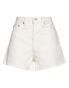 RE/DONE RE/DONE WOMAN DENIM SHORTS IVORY SIZE 30 COTTON