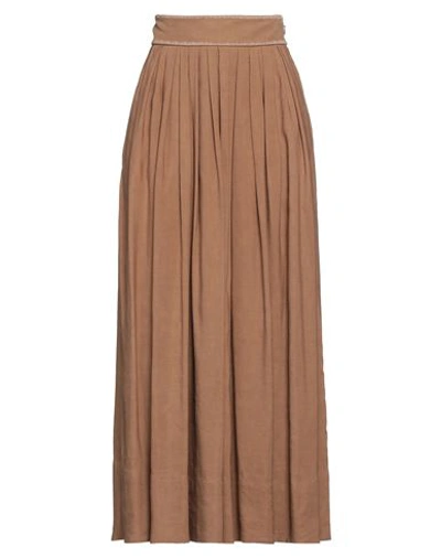 Chloé Woman Maxi Skirt Camel Size 4 Linen, Silk In Beige