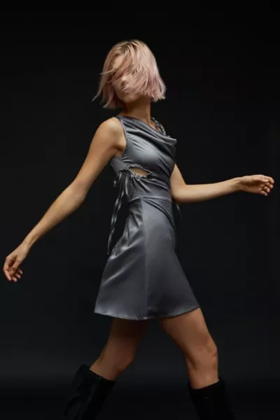 Zemeta Sports Line Cowl Neck Mini Dress In Charcoal