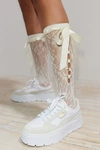 Urban Outfitters Lacey Lace-up Knee High Sock In White