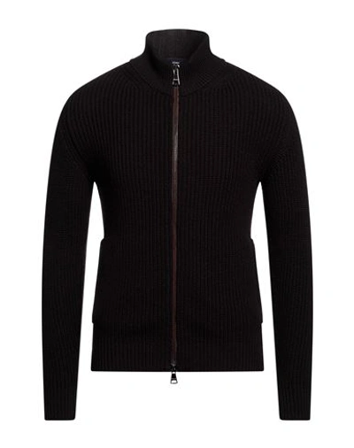 Drumohr Man Cardigan Dark Brown Size 36 Merino Wool In Brown