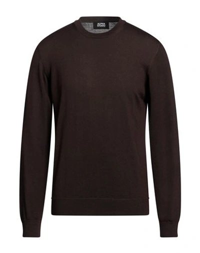Alpha Studio Man Sweater Dark Brown Size 44 Merino Wool