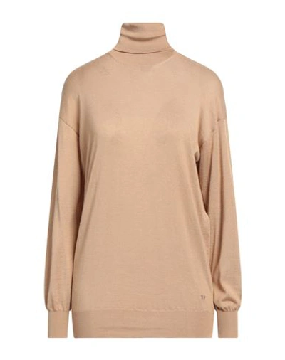 Tom Ford Woman Turtleneck Camel Size M Cashmere, Silk In Beige