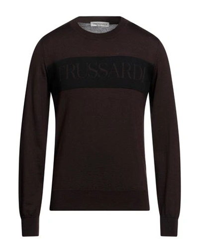 Trussardi Man Sweater Dark Brown Size Xxl Acrylic, Wool