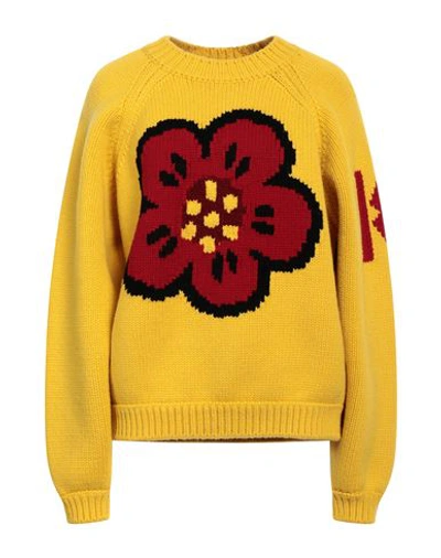 Kenzo Flower Cotton And Wool Sweater In Yellow