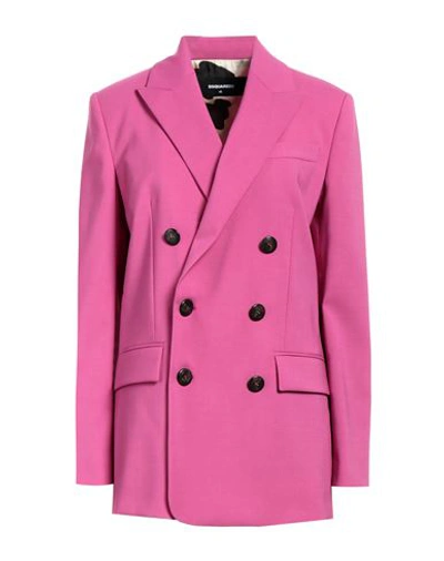 DSQUARED2 DSQUARED2 WOMAN BLAZER FUCHSIA SIZE 4 POLYESTER, VIRGIN WOOL, ELASTANE