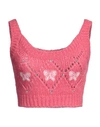 Alessandra Rich Wool Blend Top With Butterfly Embroideries In Pink