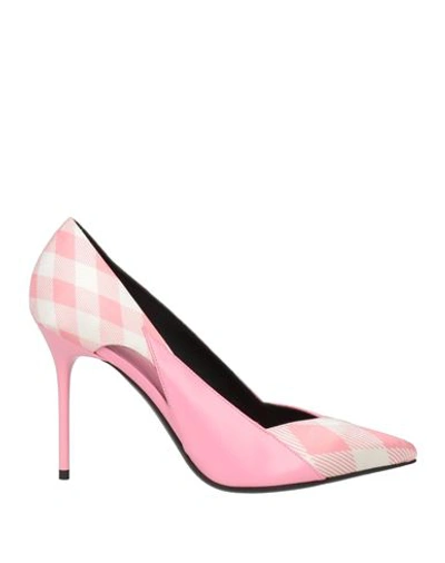 Balmain Cutout Checked Satin And Leather Pumps In Pink