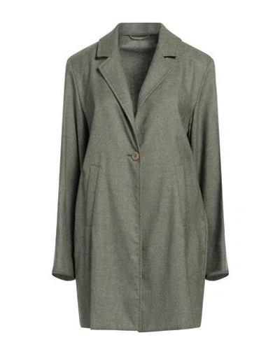 Fedeli Woman Overcoat & Trench Coat Military Green Size M Linen, Silk