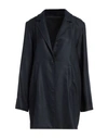 Fedeli Woman Overcoat & Trench Coat Midnight Blue Size L Linen, Silk