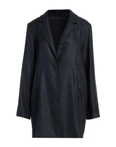Fedeli Woman Overcoat & Trench Coat Midnight Blue Size L Linen, Silk